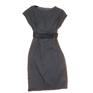 Ports 1961 Vintage designer Charcoal Wool Sheath Dress Leather Belt Size 2